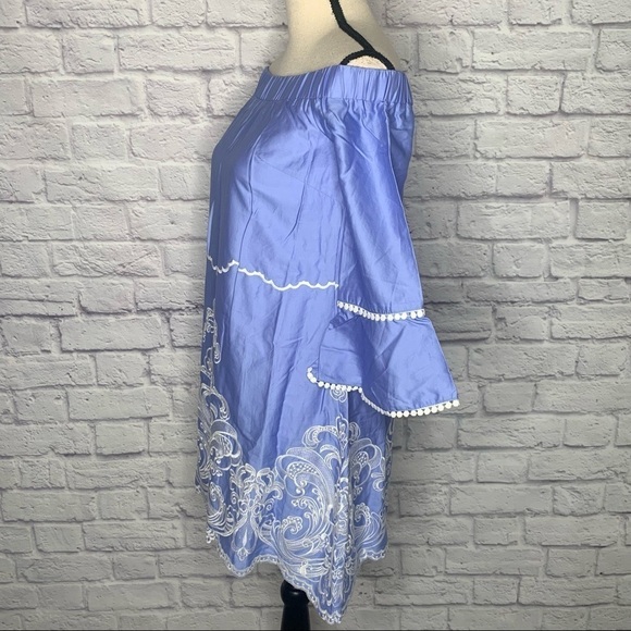 Foxiedox Blue Off Shoulder Embroidered Shift Dress NWT - Picture 6 of 15